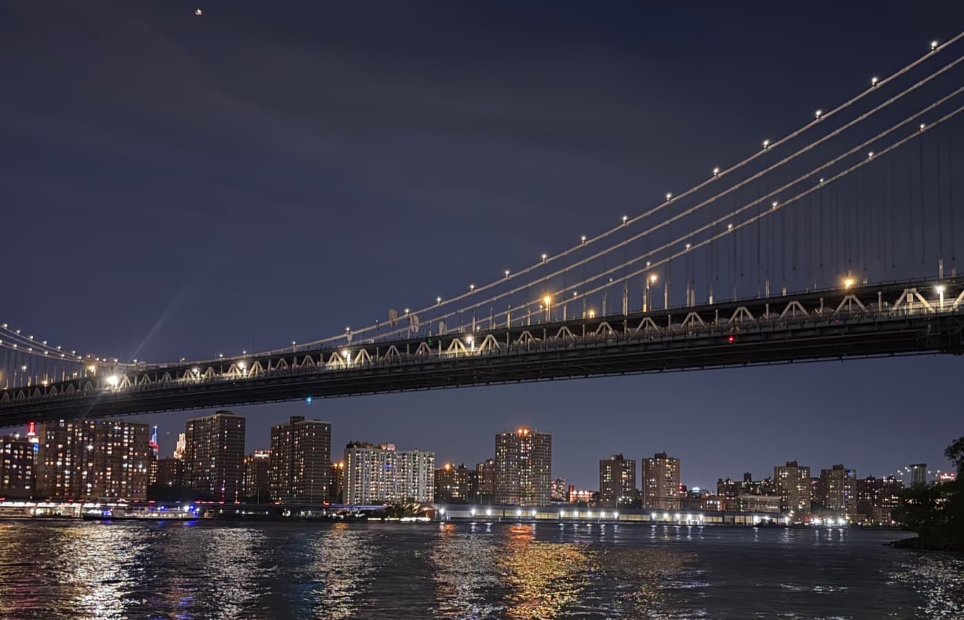 The Manhattan Bridge at night, seen from DUMBO