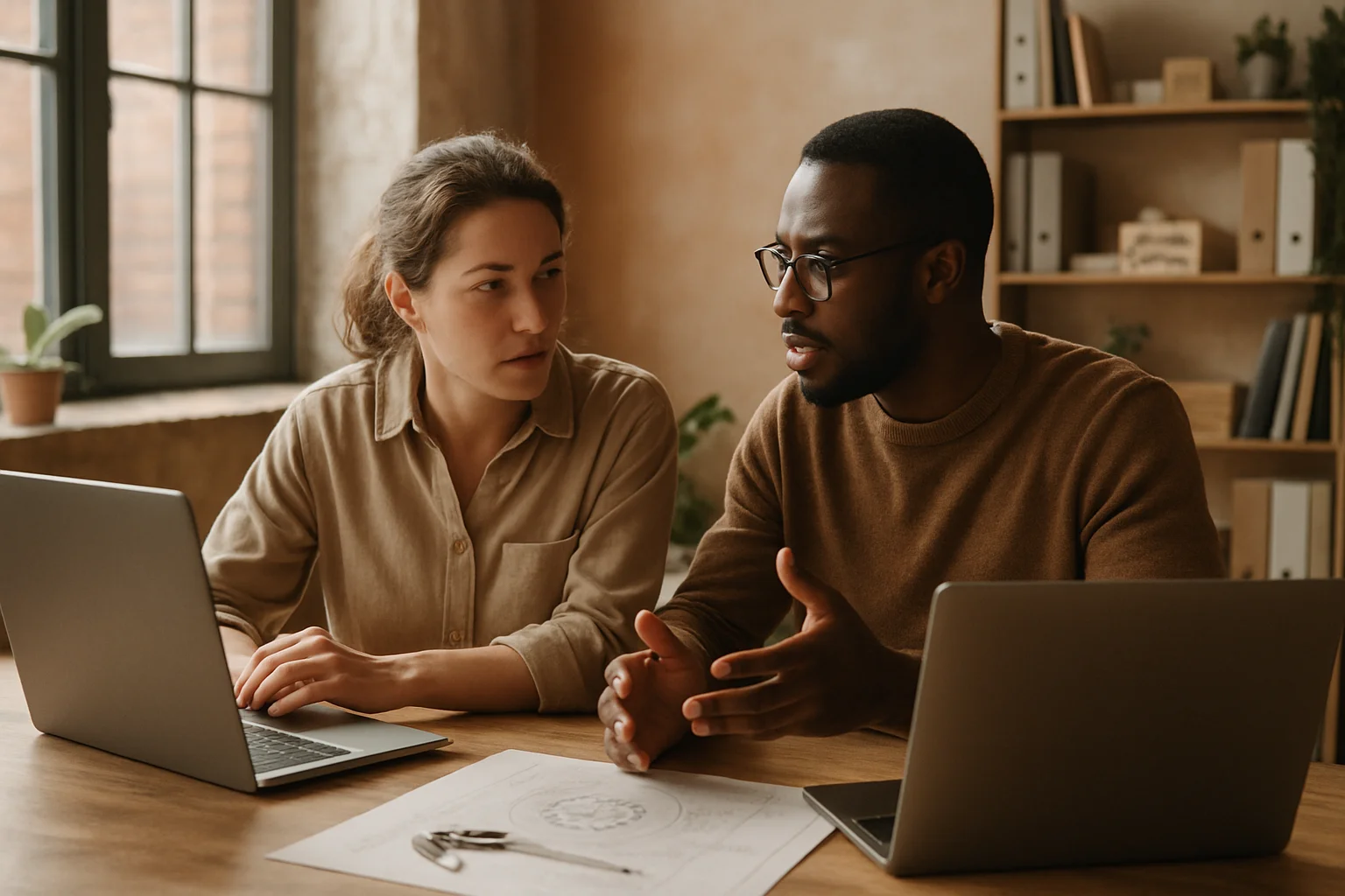 Two engineers reviewing an agent build