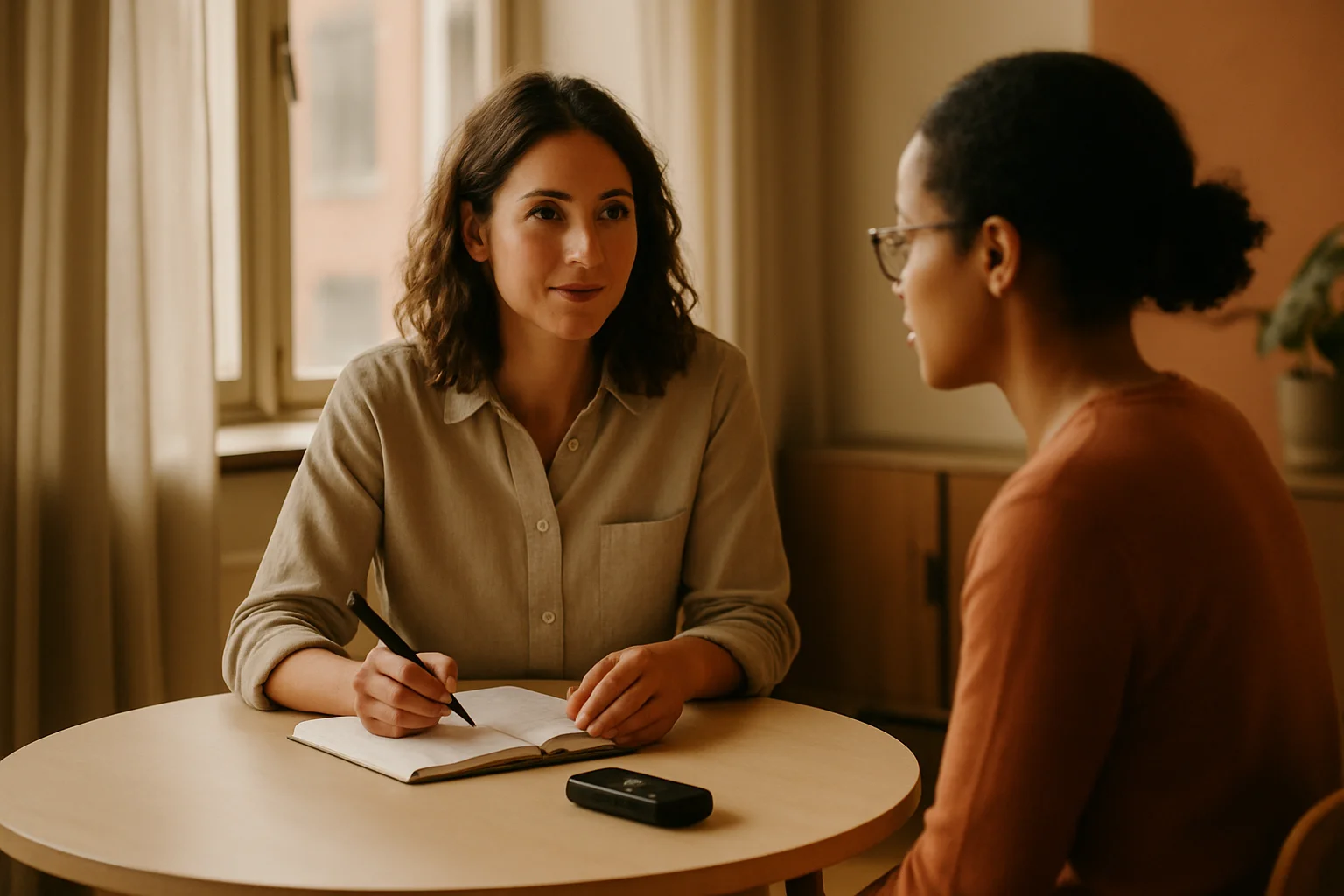 A researcher in a one-on-one interview