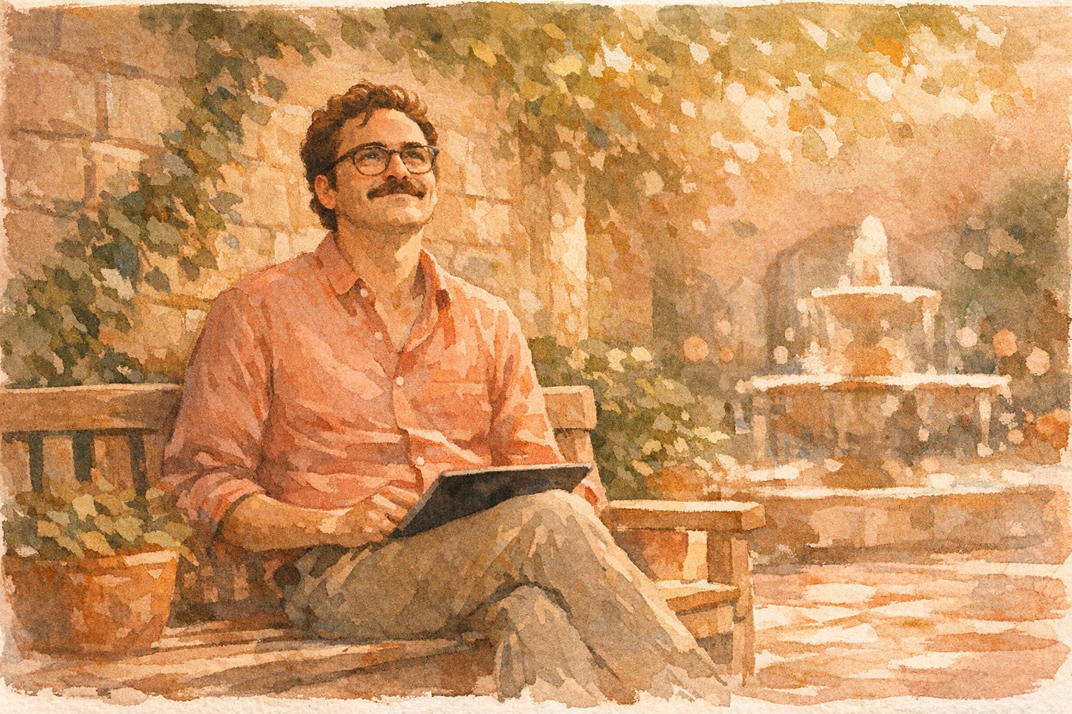 Watercolor illustration of an engineer monitoring a production AI agent dashboard with reliability metrics