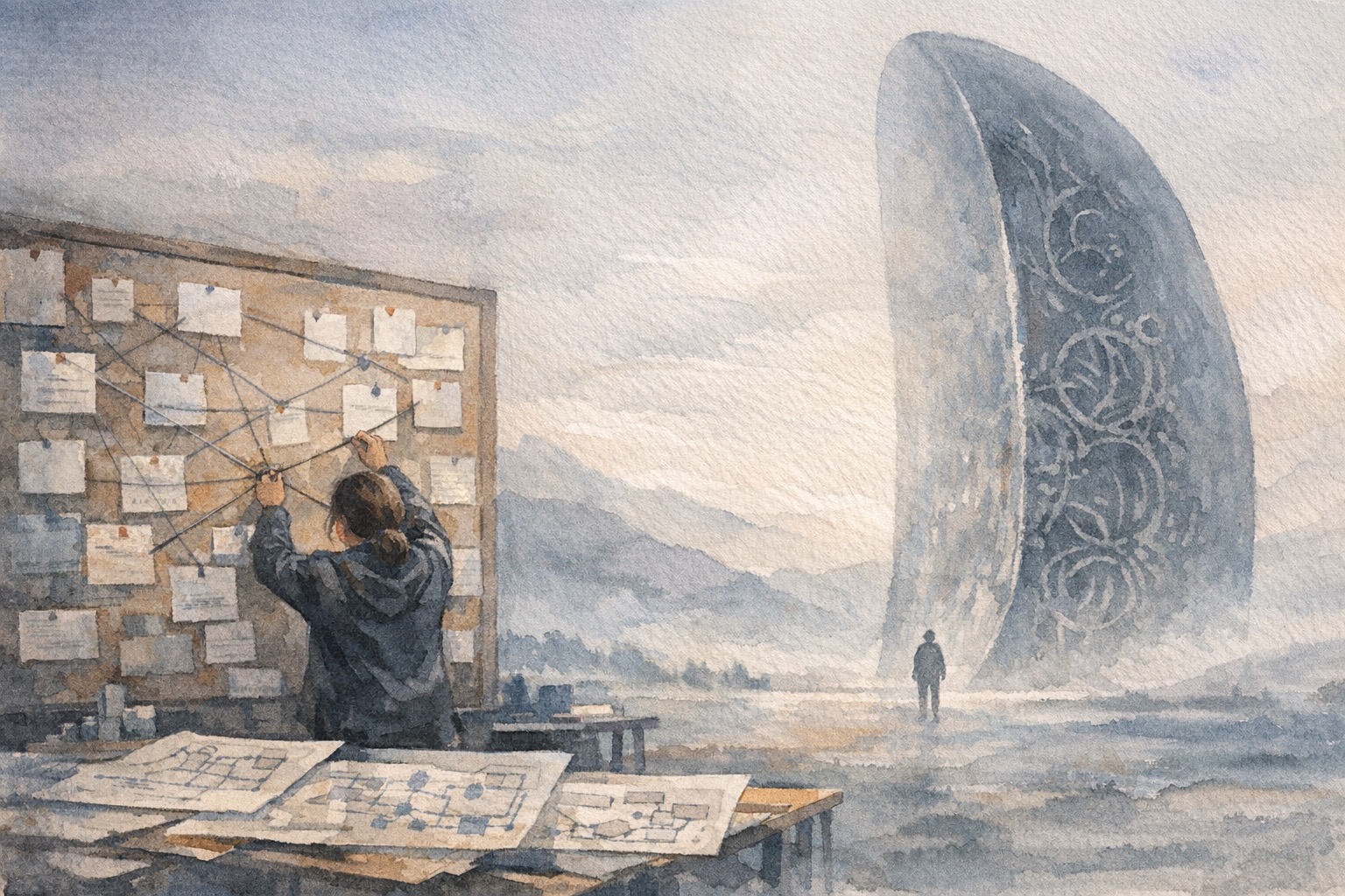 Architecture diagram of an agentic data layer with event log, signal extraction, entity store, and improvement loop