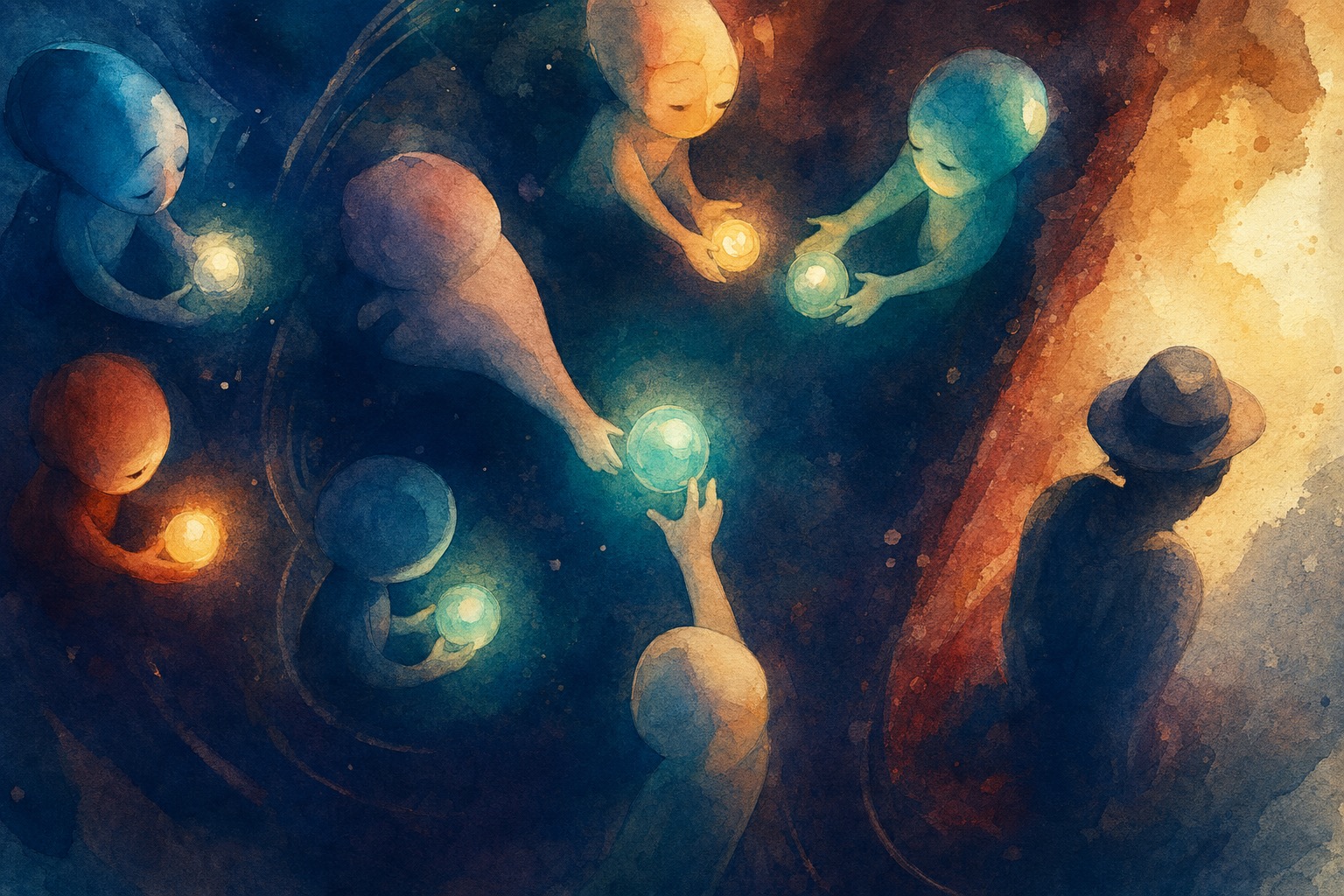 AI-Generated Illustration for Handoff Is the New Prompt -- Soul (2020) Style, Terra Cotta Palette